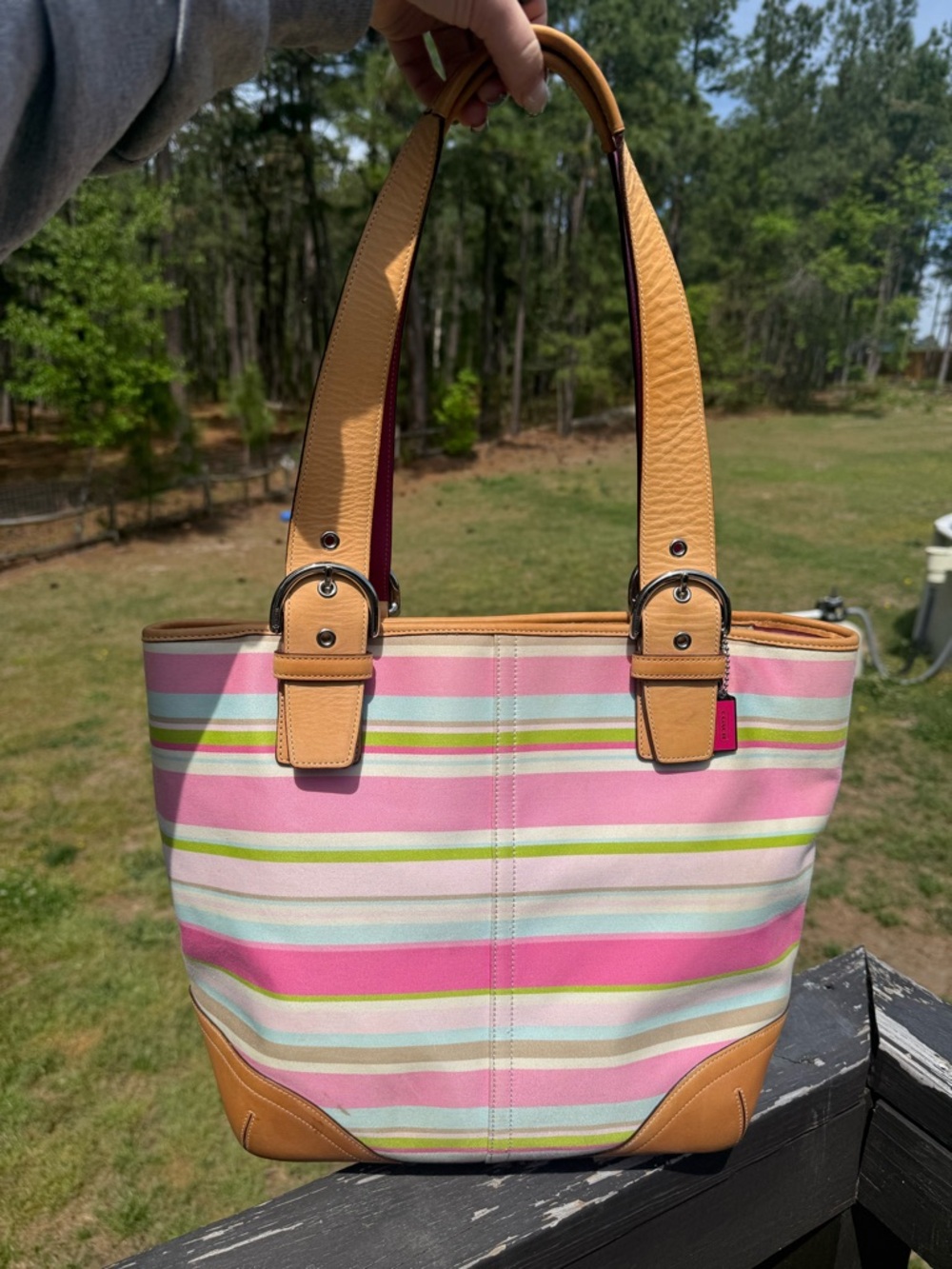 Coach Hamptons Pastel Multicolor Stripe Shoulder Tote Bag